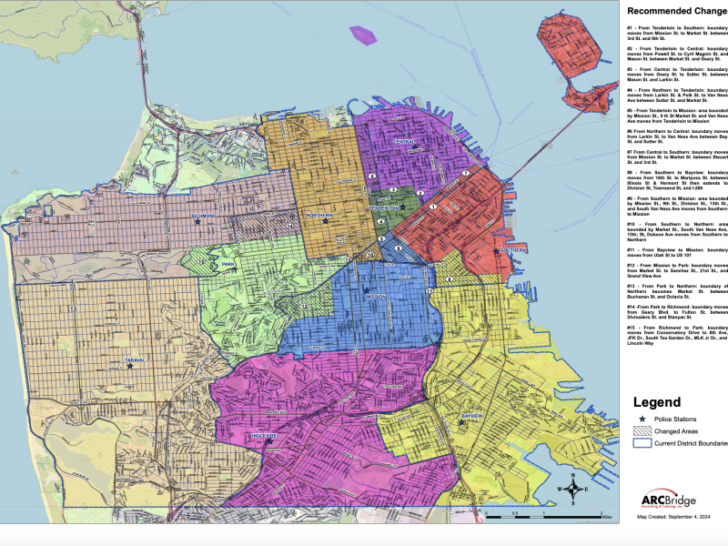 The first map proposes changes in police station's boundaries that will affect eight of the city's 10 stations. Image obtained from SFPD's portal.